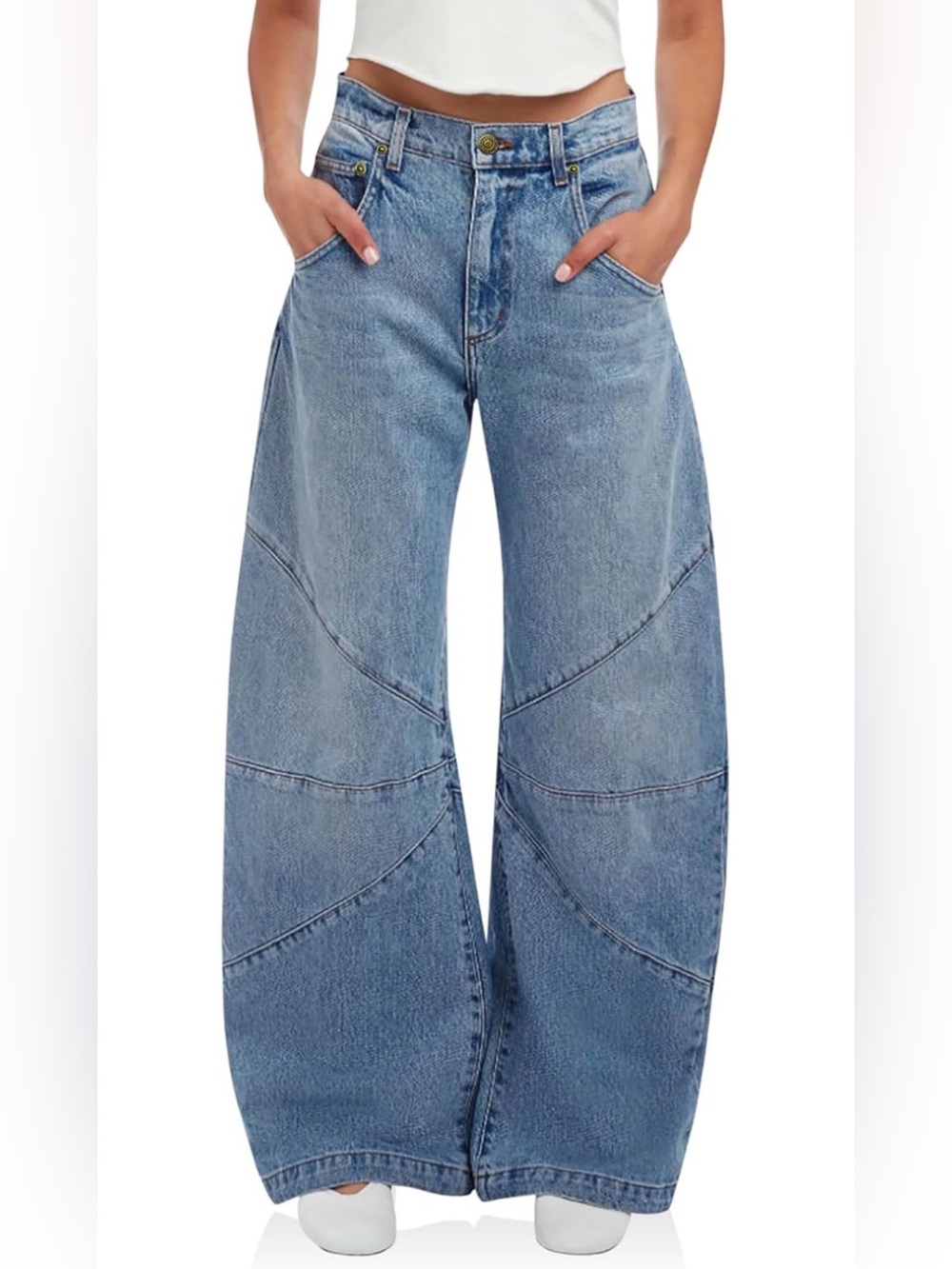 Womens High Waisted Barrel Jeans Casual Loose Boyfriend Wide Leg Size 6 NEW - Picture 3 of 10